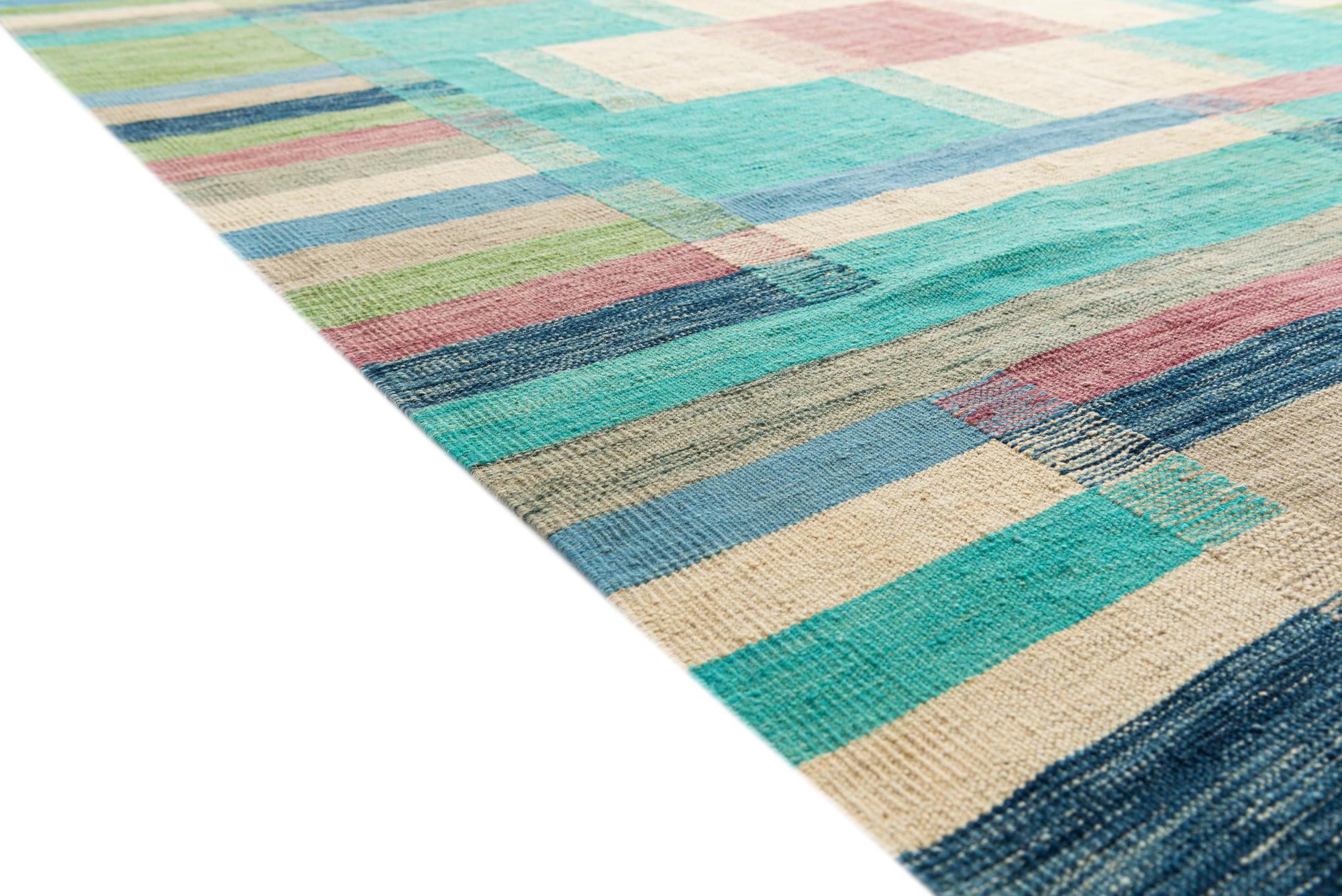 6' 8 x 9' 7 Hand Woven Kilim Modern Wool Rug