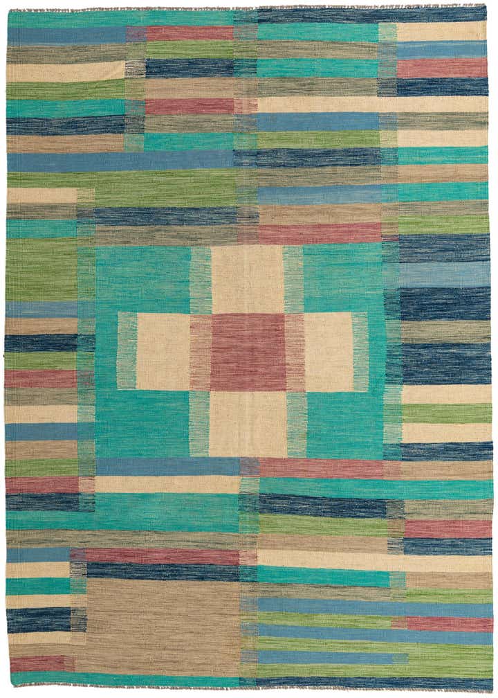 6' 8 x 9' 7 Hand Woven Kilim Modern Wool Rug