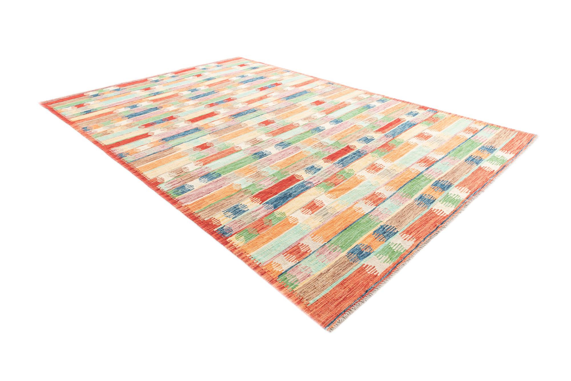 6' 5 x 9' 7 Hand Woven Kilim Modern Wool Rug