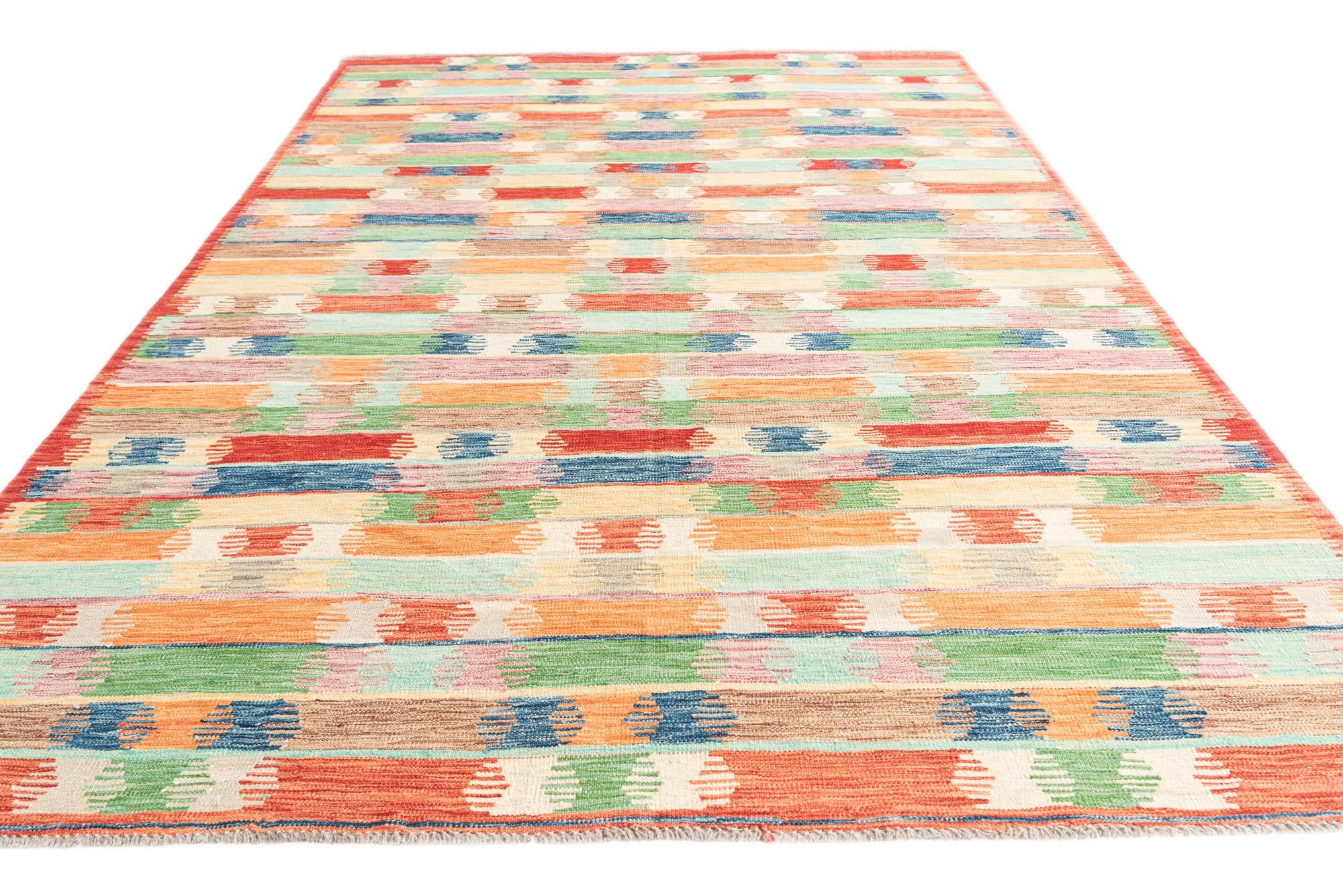 6' 5 x 9' 7 Hand Woven Kilim Modern Wool Rug