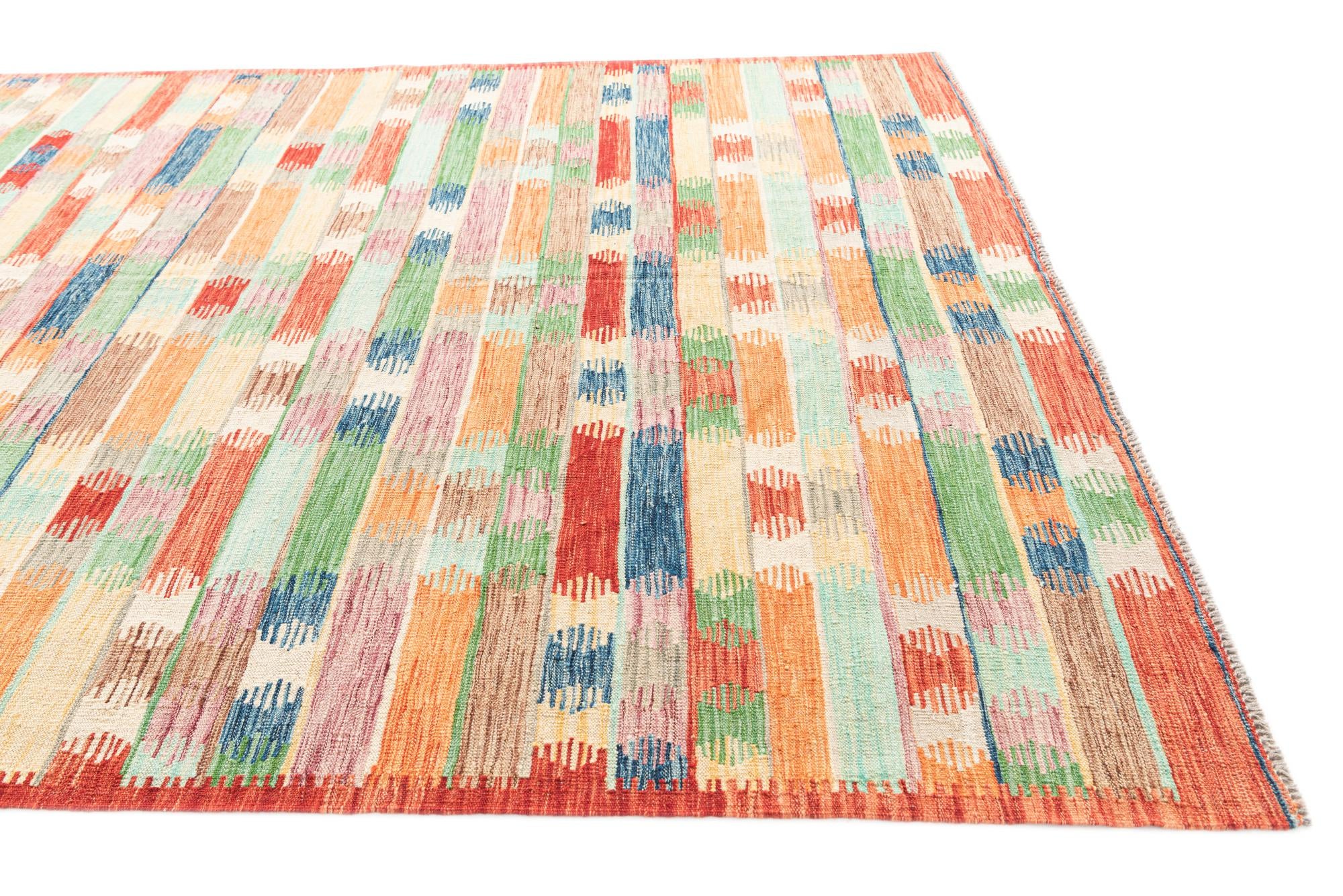 6' 5 x 9' 7 Hand Woven Kilim Modern Wool Rug