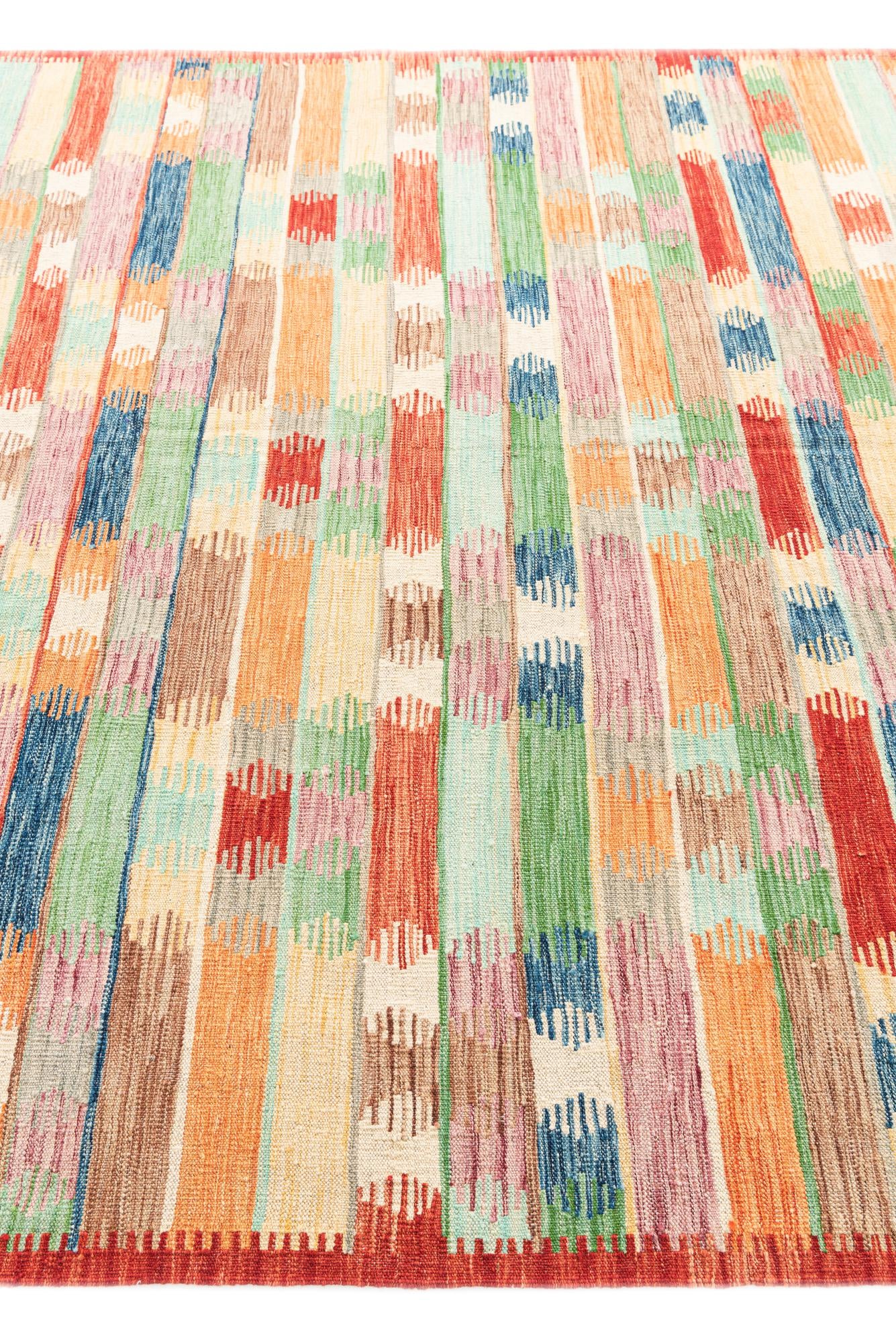 6' 5 x 9' 7 Hand Woven Kilim Modern Wool Rug