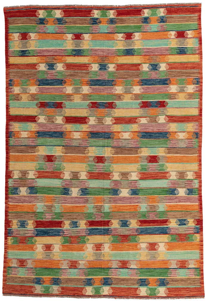 195cm x 290cm Handgewebt Kilim Modern Wolle Teppich