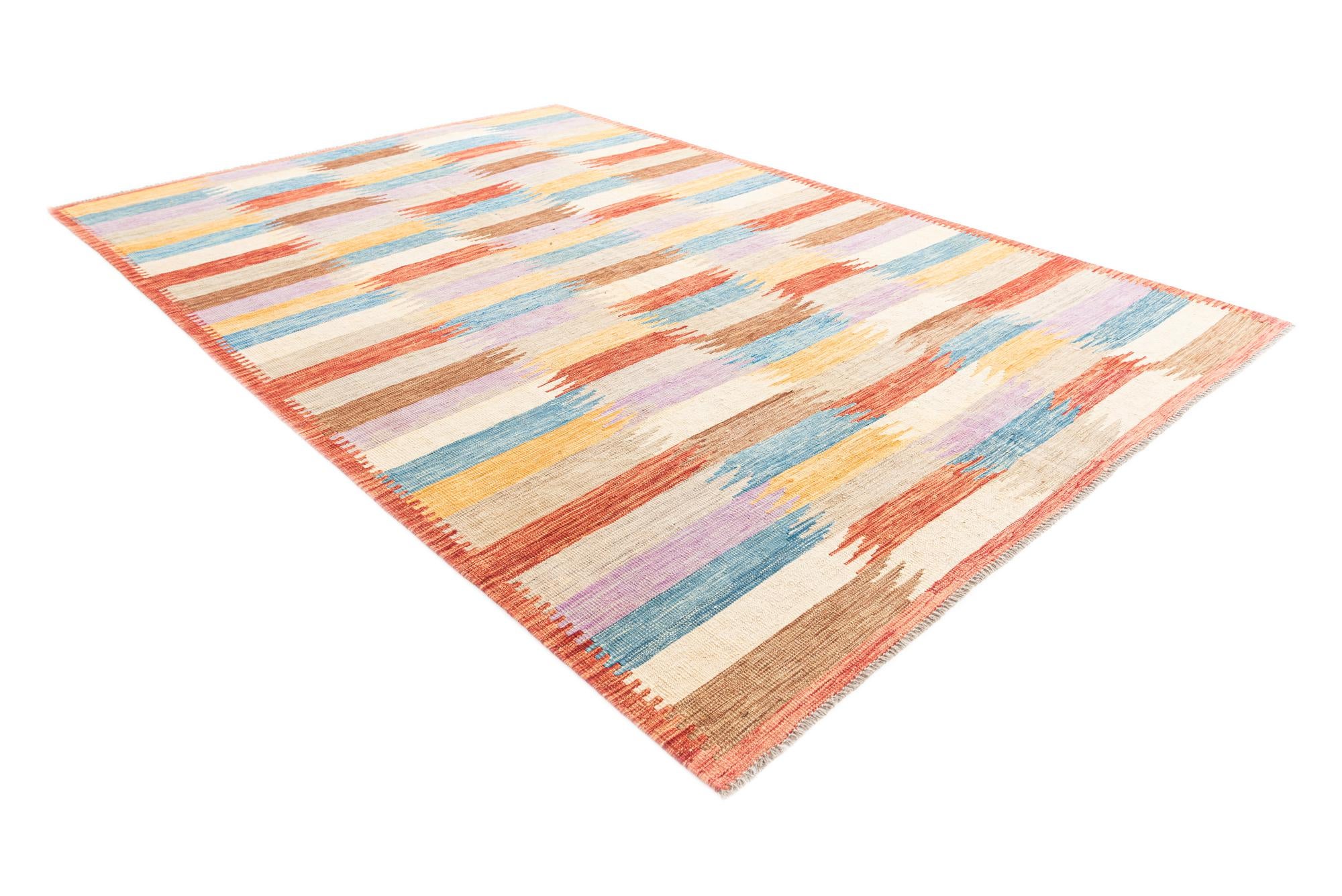6' 8 x 9' 9 Hand Woven Kilim Modern Wool Rug