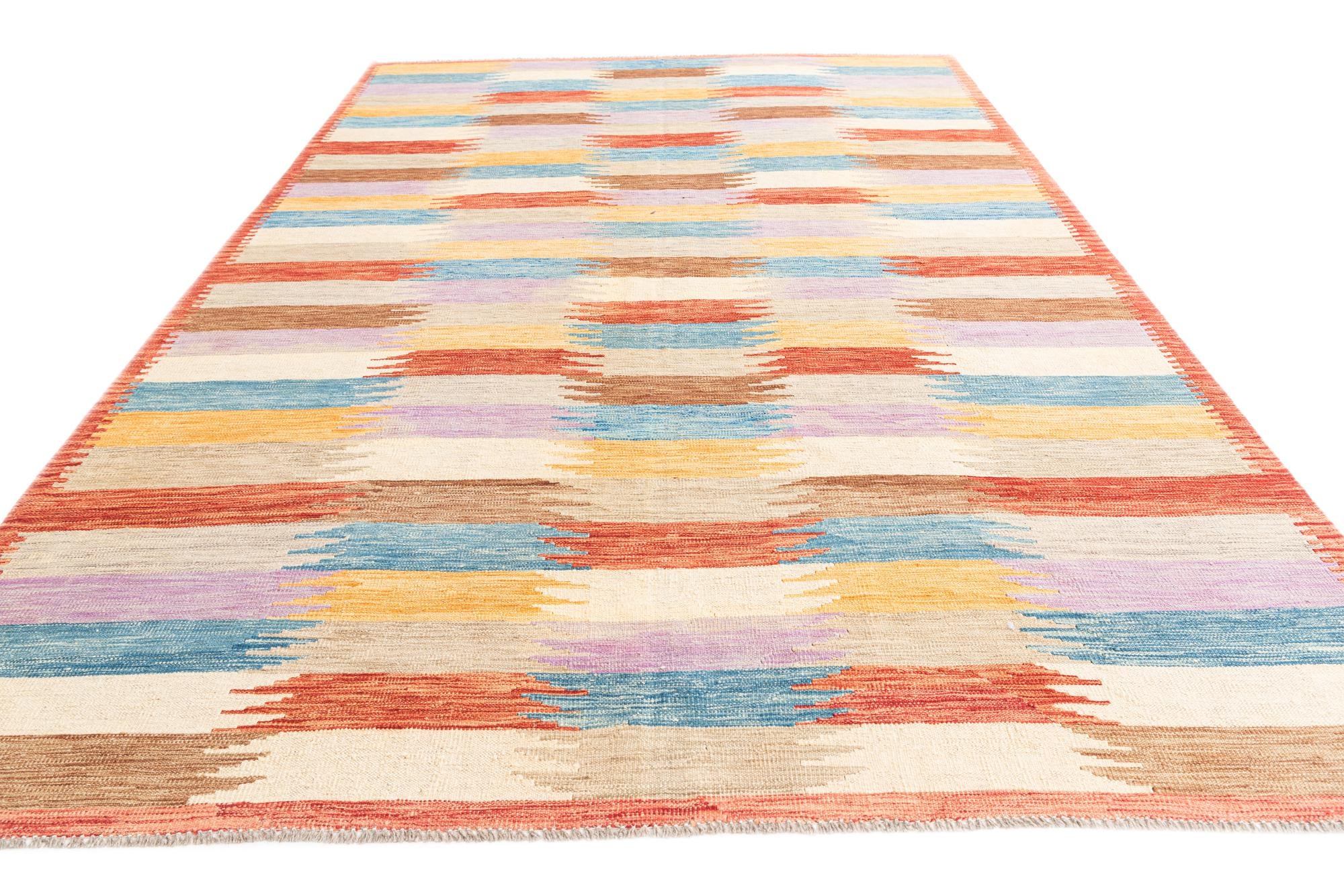 6' 8 x 9' 9 Hand Woven Kilim Modern Wool Rug