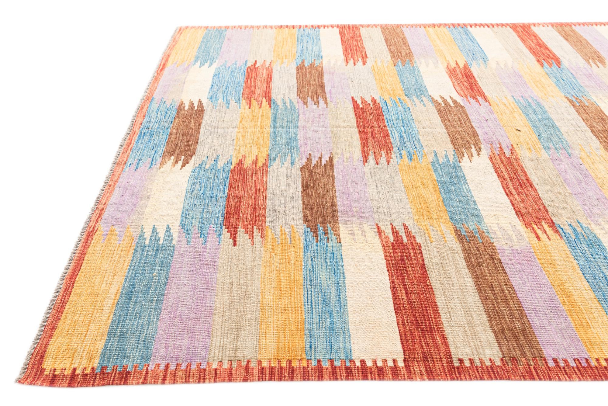 6' 8 x 9' 9 Hand Woven Kilim Modern Wool Rug