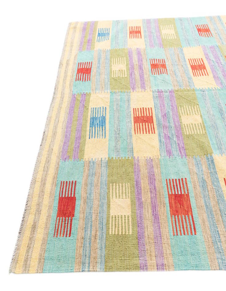 Detail image of 6' 7 x 9' 9  Hand Woven Kilim Modern Wool Rug