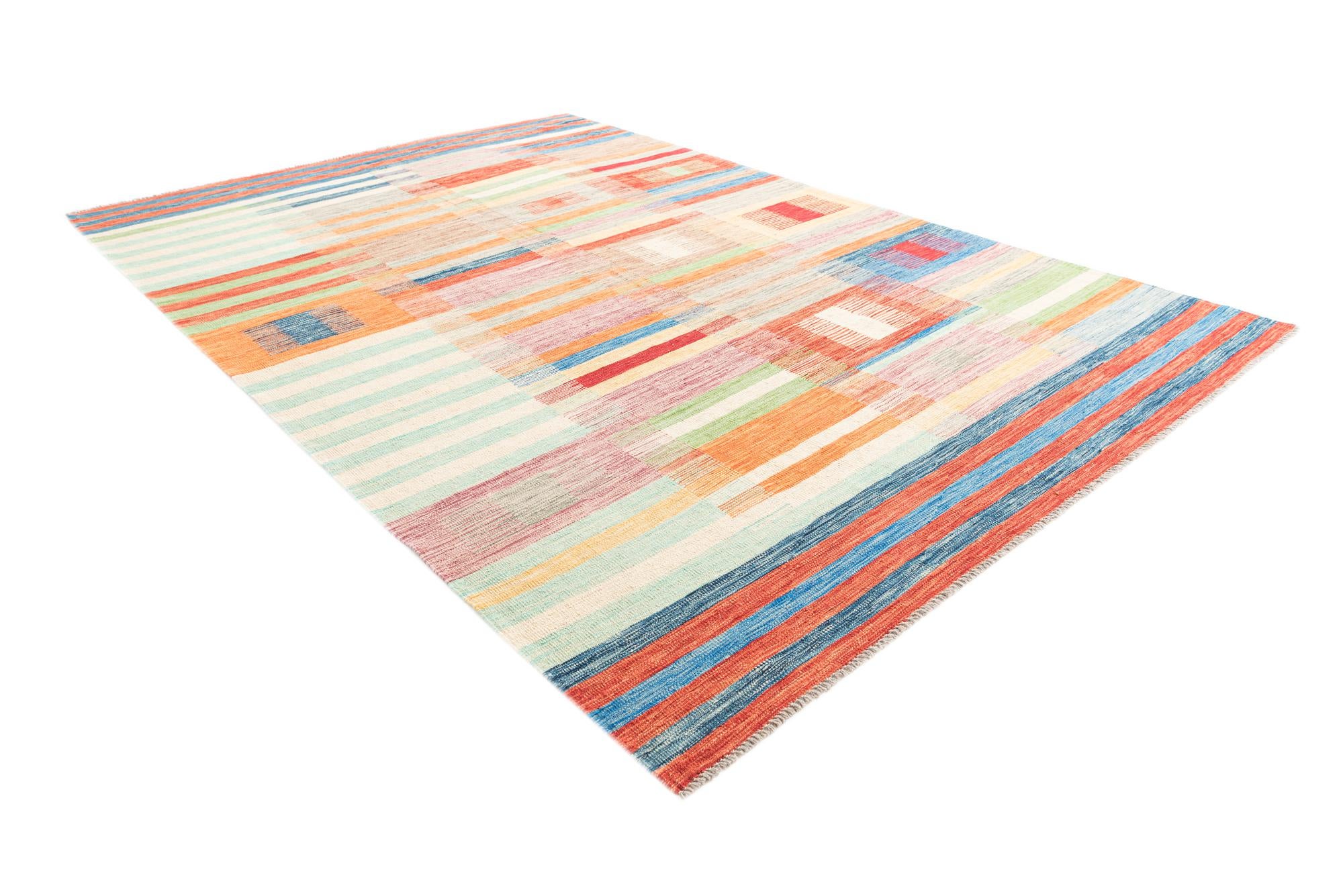 6' 8 x 9' 10 Hand Woven Kilim Modern Wool Rug