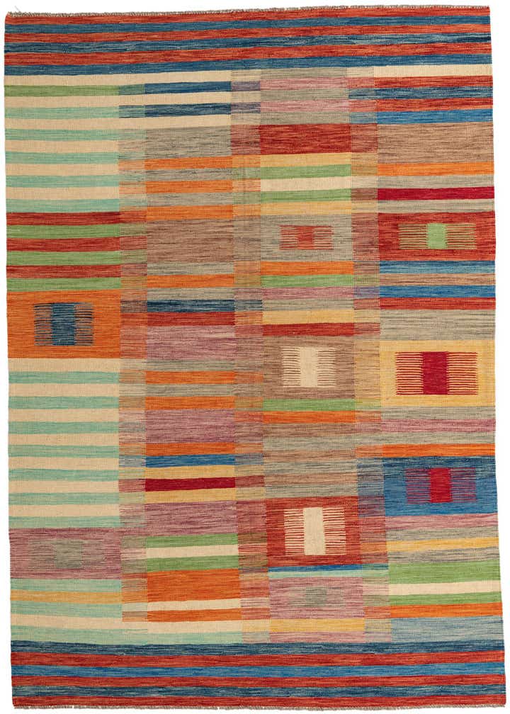 6' 8 x 9' 10 Hand Woven Kilim Modern Wool Rug