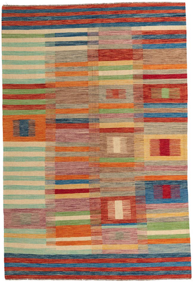 Detail image of 6' 8 x 9' 10 Hand Woven Kilim Modern Wool Rug