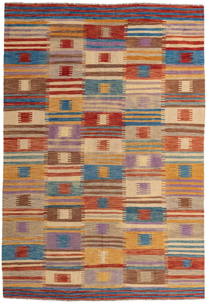 6' 8 x 9' 7 Hand Woven Kilim Modern Wool Rug