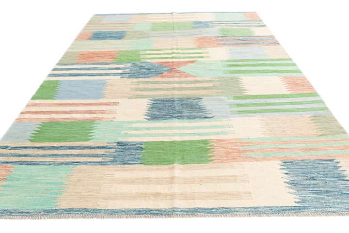 6' 7 x 9' 6 Hand Woven Kilim Modern Wool Rug