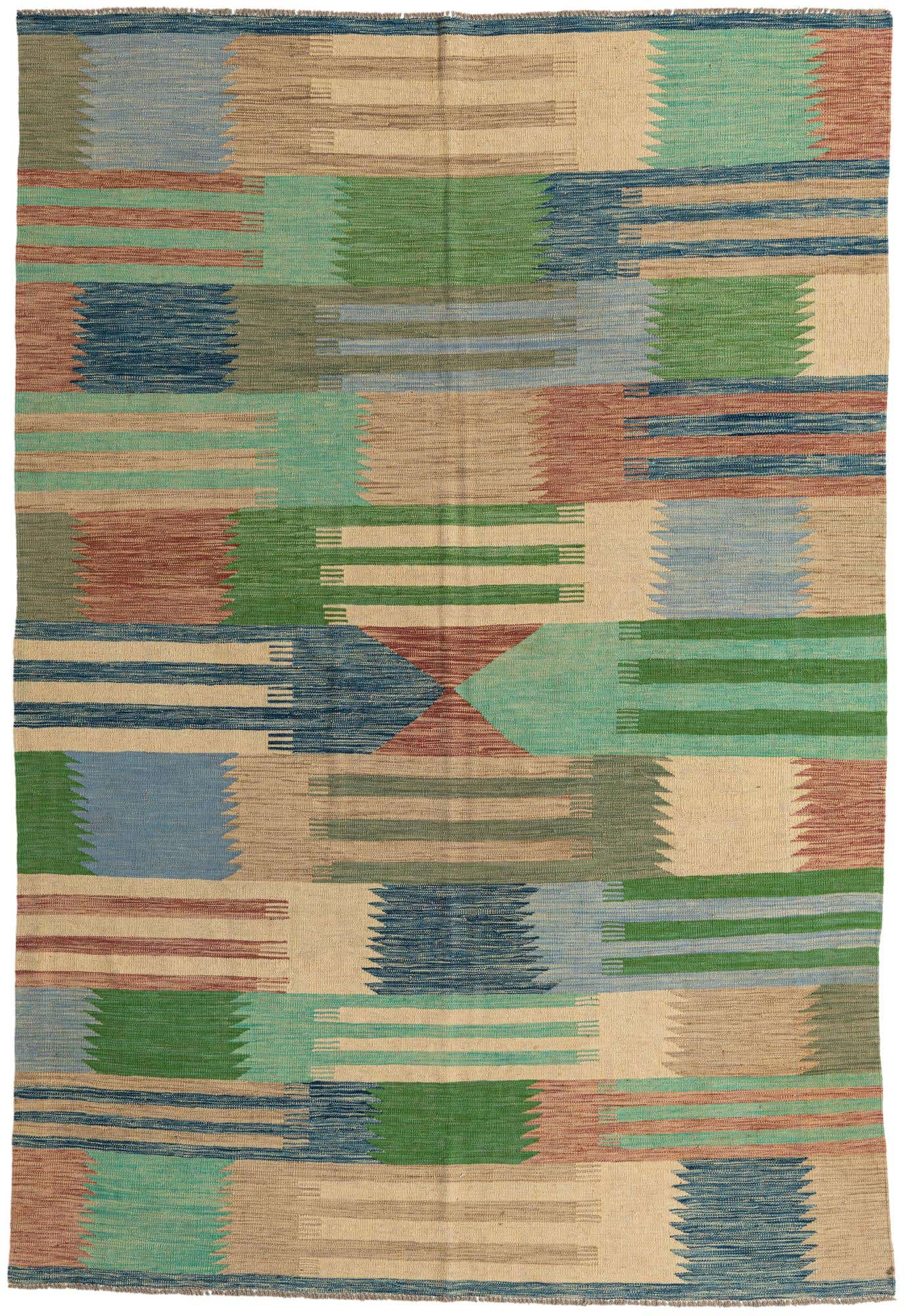 6' 7 x 9' 6 Hand Woven Kilim Modern Wool Rug