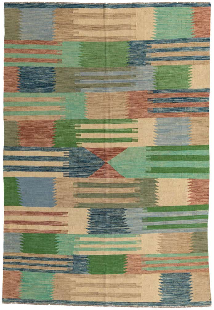 6' 7 x 9' 6 Hand Woven Kilim Modern Wool Rug