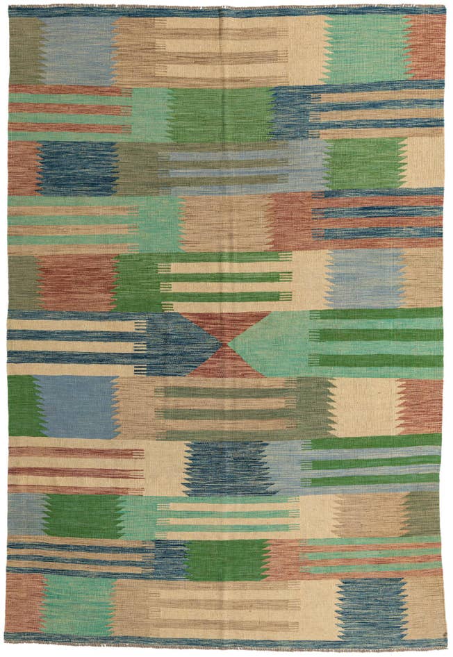 Detail image of 6' 7 x 9' 6 Hand Woven Kilim Modern Wool Rug