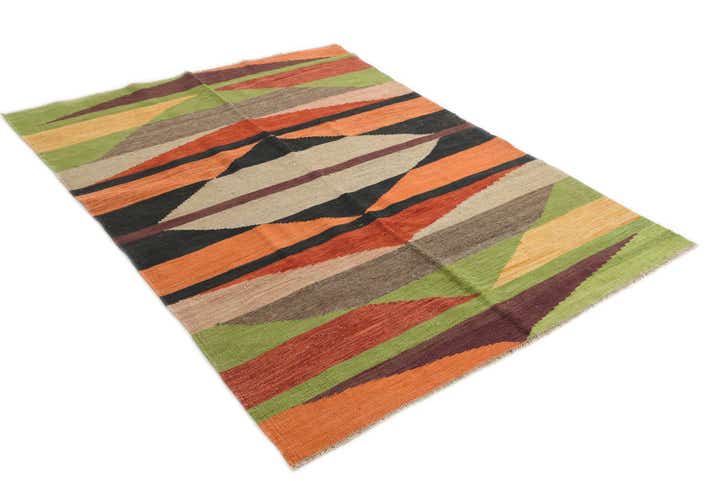 4' 8 x 6' 6 Hand Woven Kilim Modern Wool Rug
