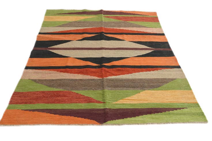 Detail image of 4' 8 x 6' 6 Hand Woven Kilim Modern Wool Rug