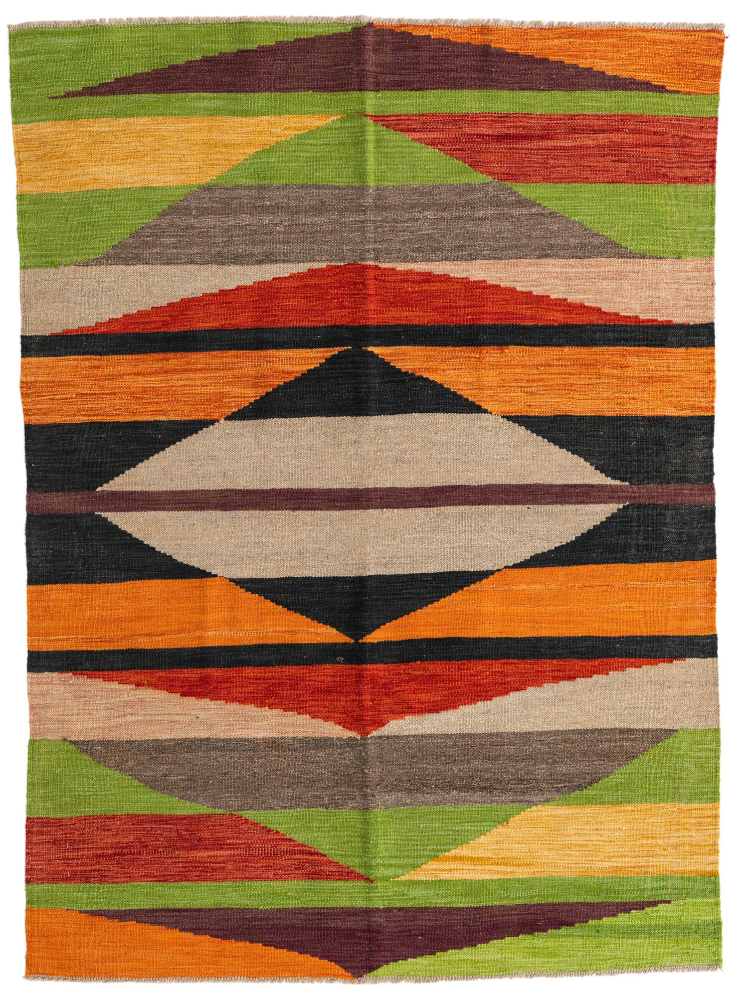 4' 8 x 6' 6 Hand Woven Kilim Modern Wool Rug