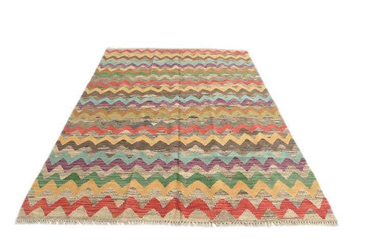 5' 5 x 8' Hand Woven Kilim Modern Wool Rug