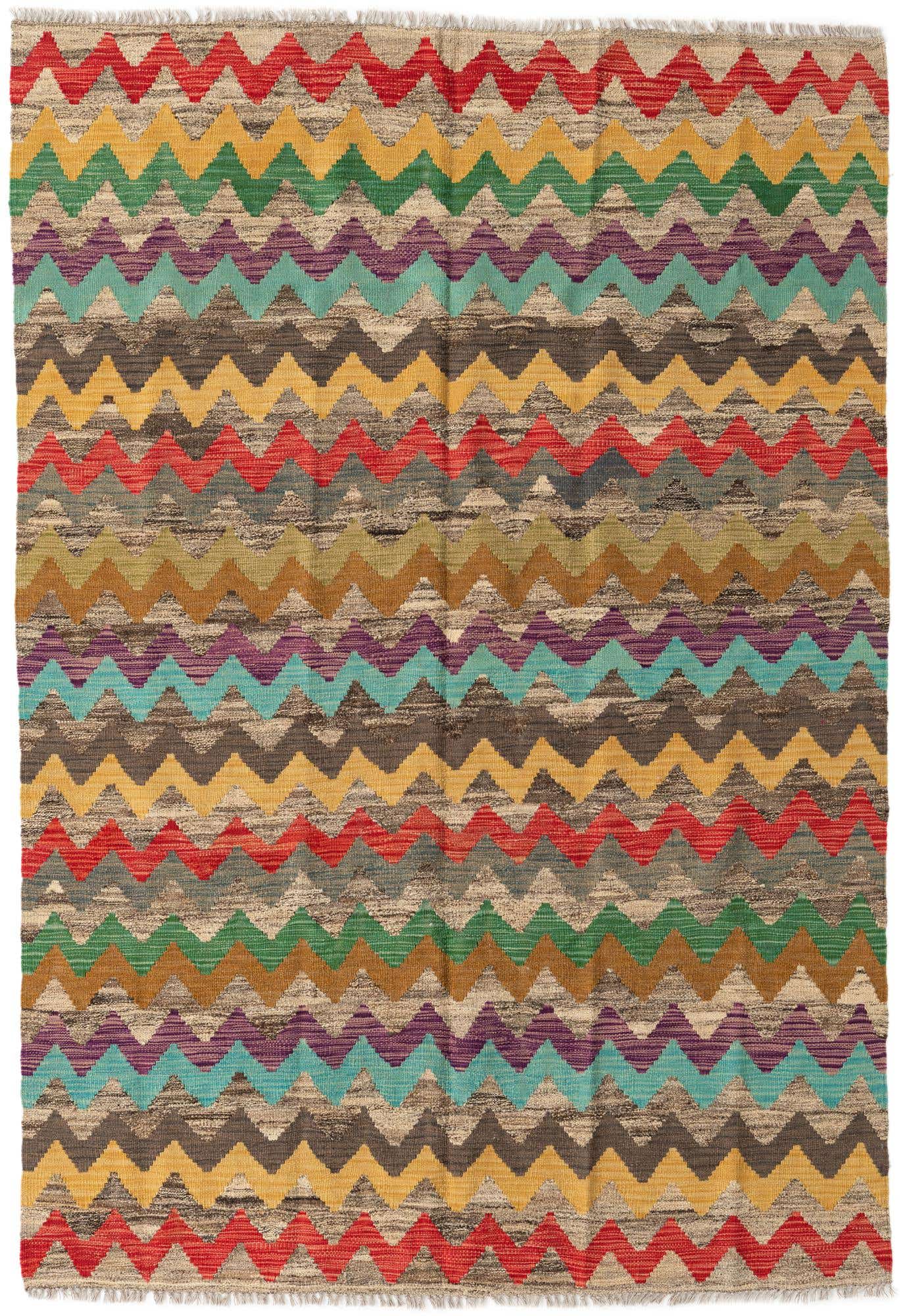 5' 5 x 8' Hand Woven Kilim Modern Wool Rug