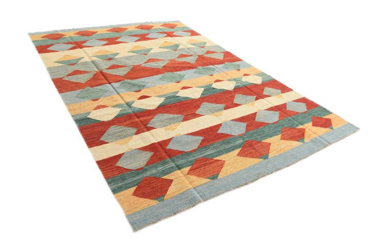 6' 7 x 9' 10 Hand Woven Kilim Modern Wool Rug
