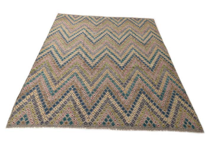 9' x 11' 3 Hand Woven Kilim Modern Wool Rug