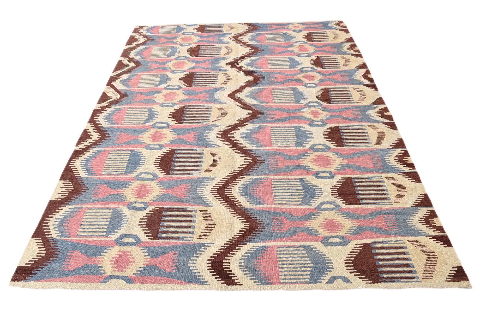 6' x 8' 2 Hand Woven Kilim Modern Wool Rug