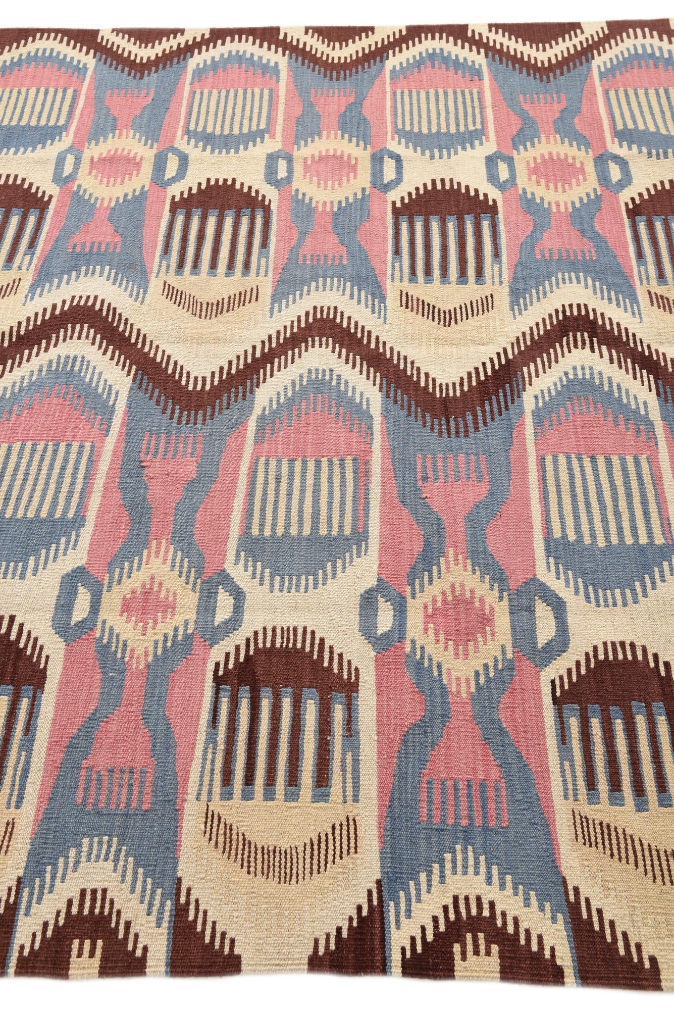 6' x 8' 2 Hand Woven Kilim Modern Wool Rug
