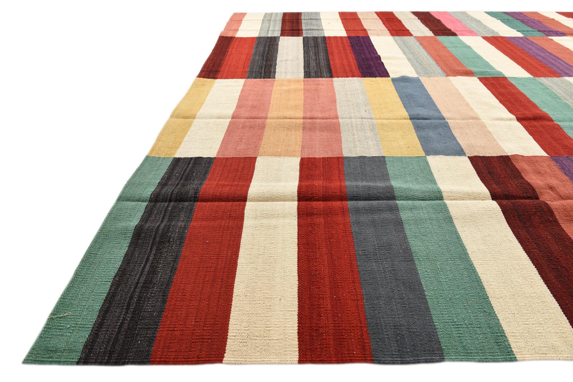8' 2 x 11' 5 Hand Woven Kilim Modern Wool Rug