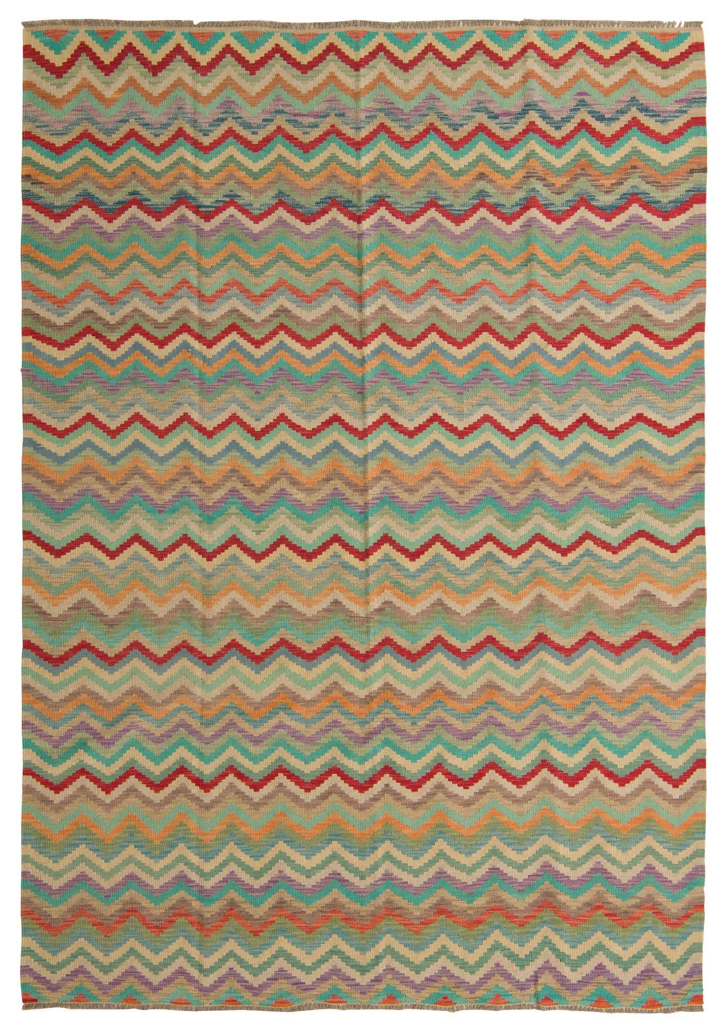 6' 7 x 9' 5 Hand Woven Kilim Modern Wool Rug