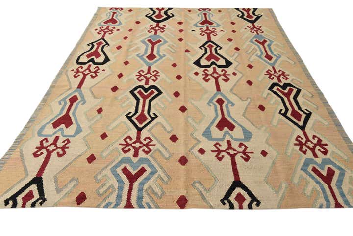 7' x 9' 5 Hand Woven Kilim Modern Wool Rug