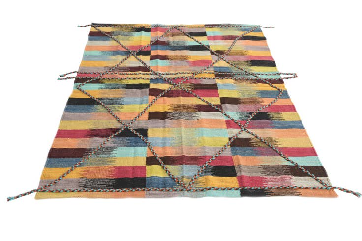 Detail image of 4' 2 x 6' Hand Woven Kilim Modern Wool Rug