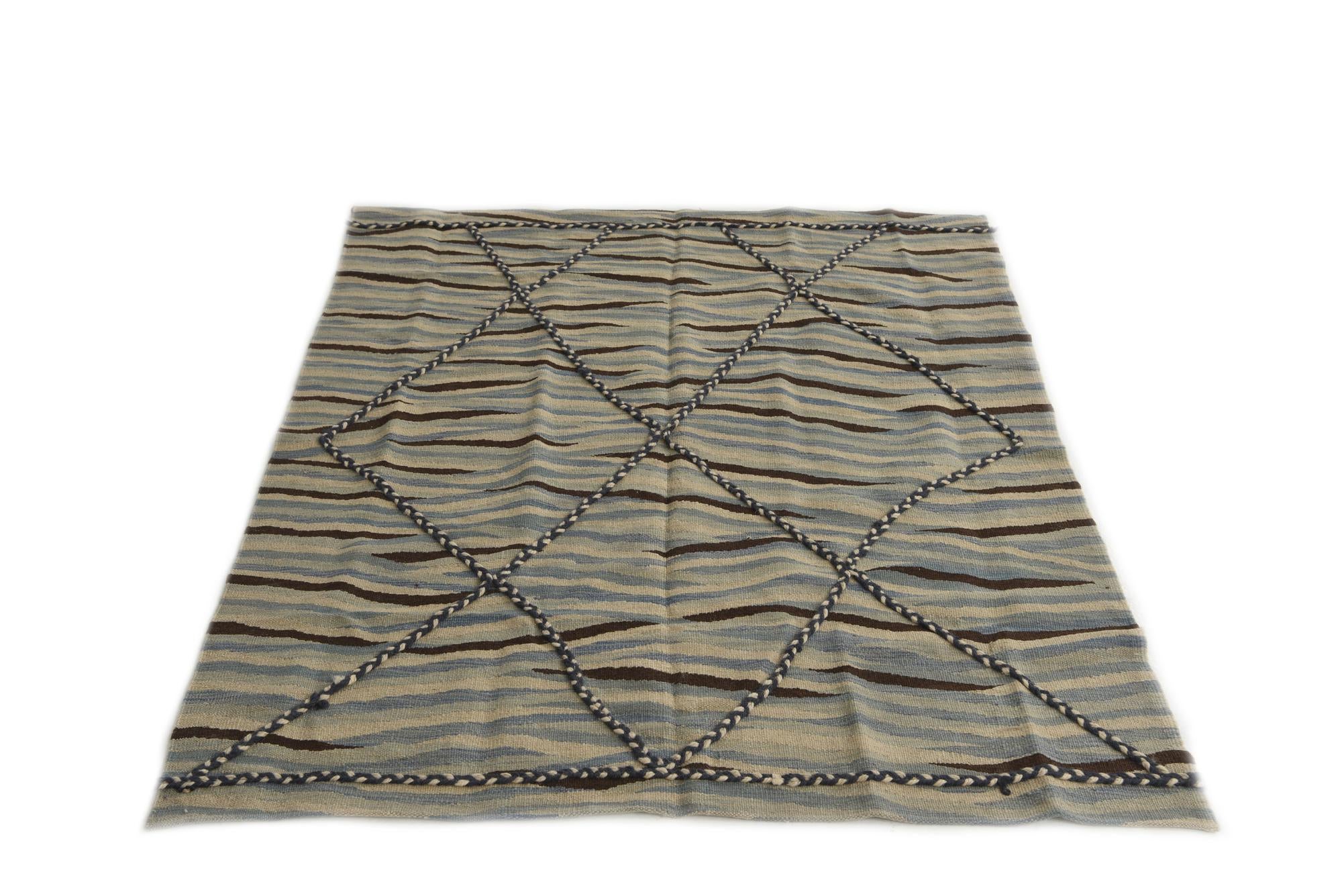 4' 6 x 6' 1 Hand Woven Kilim Modern Wool Rug