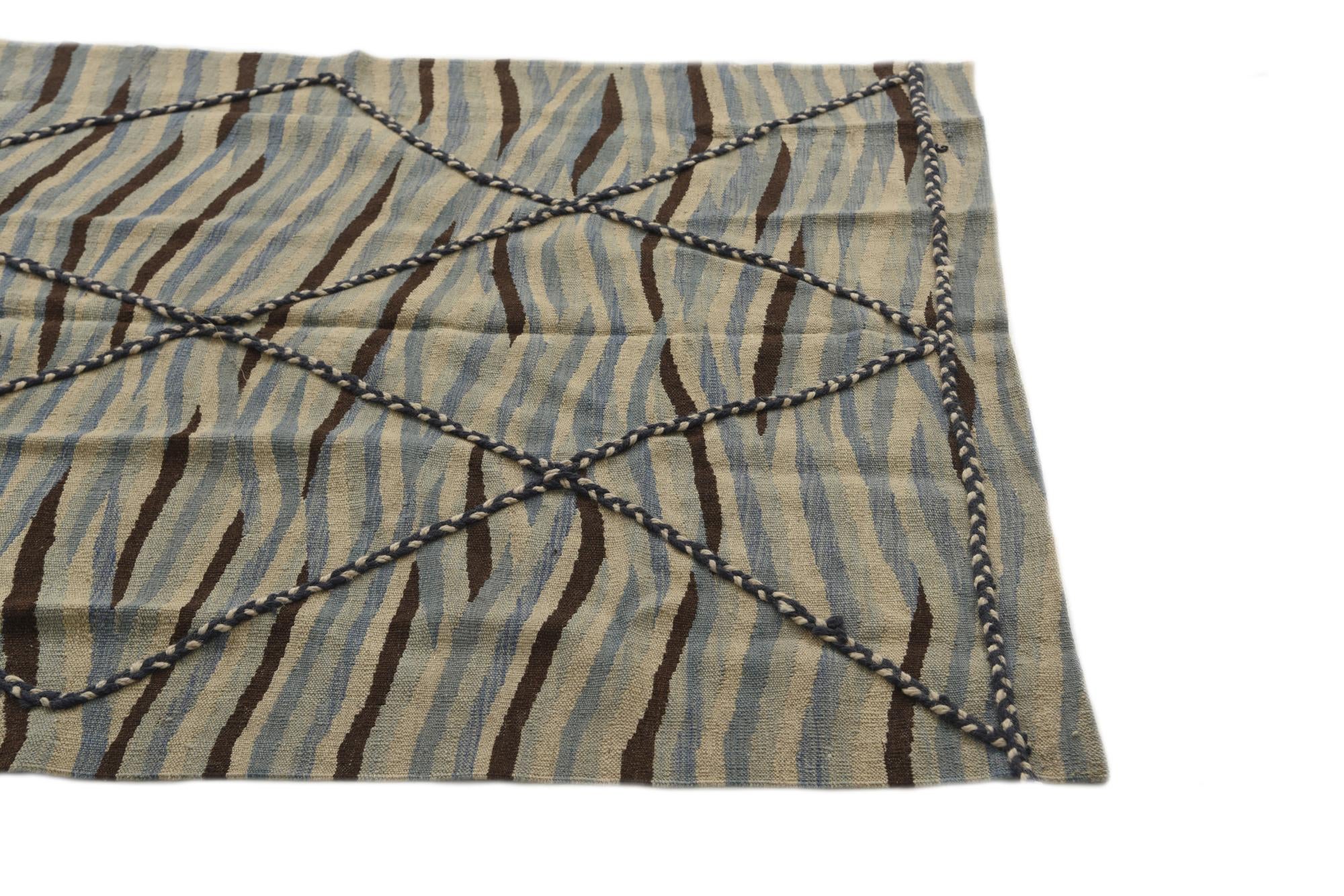 4' 6 x 6' 1 Hand Woven Kilim Modern Wool Rug