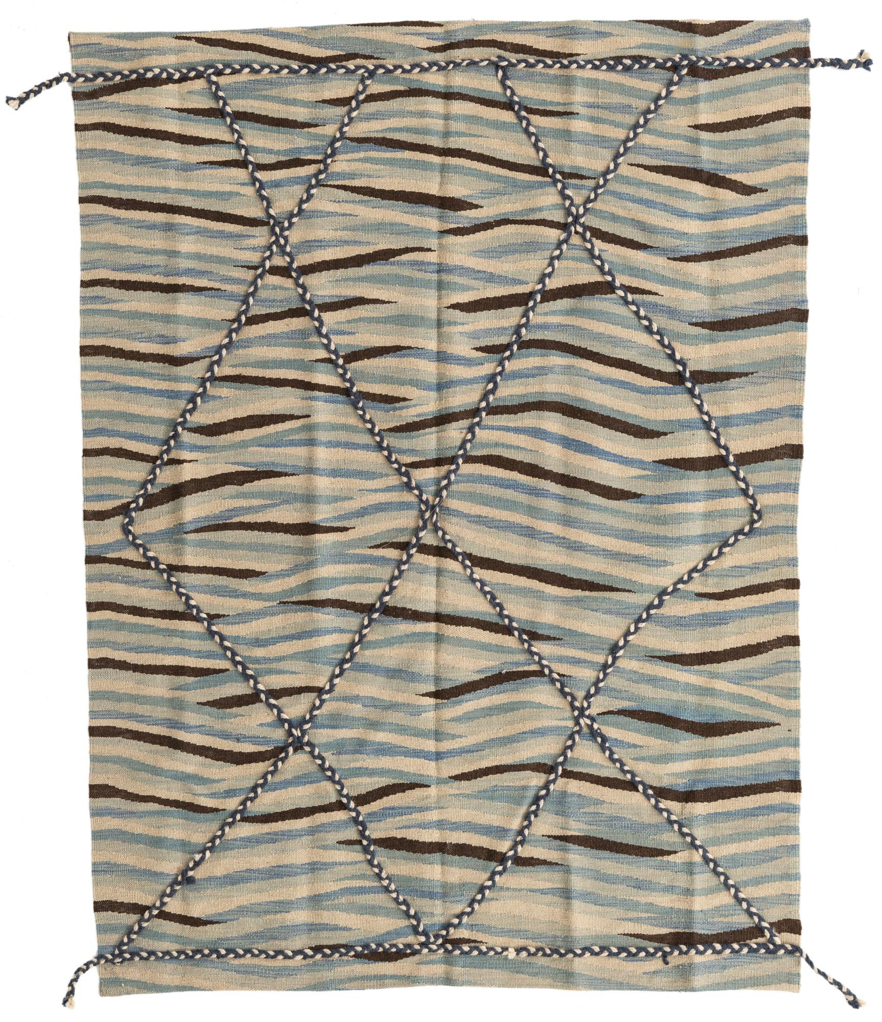 4' 6 x 6' 1 Hand Woven Kilim Modern Wool Rug
