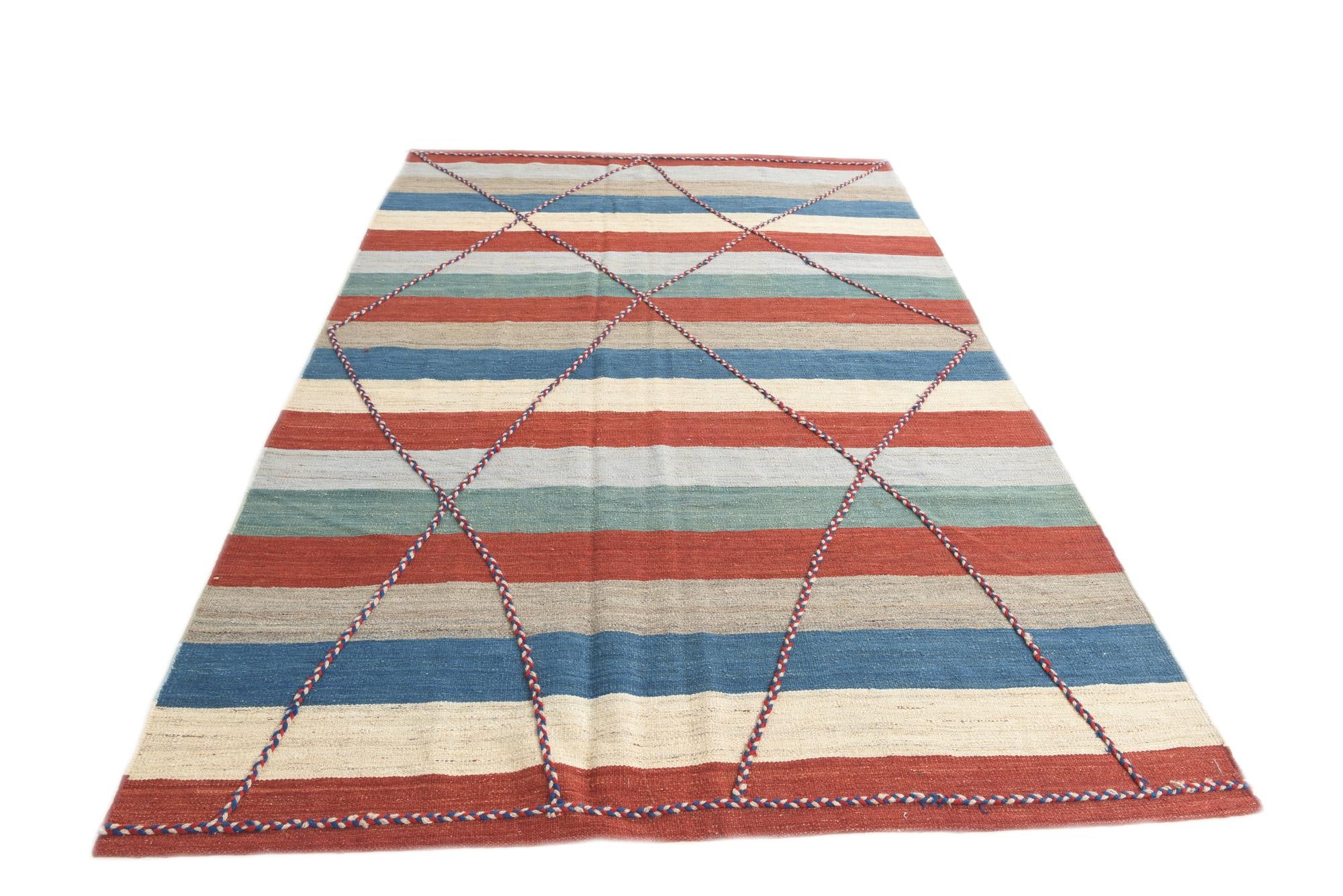 6' 3 x 10' Hand Woven Kilim Modern Wool Rug