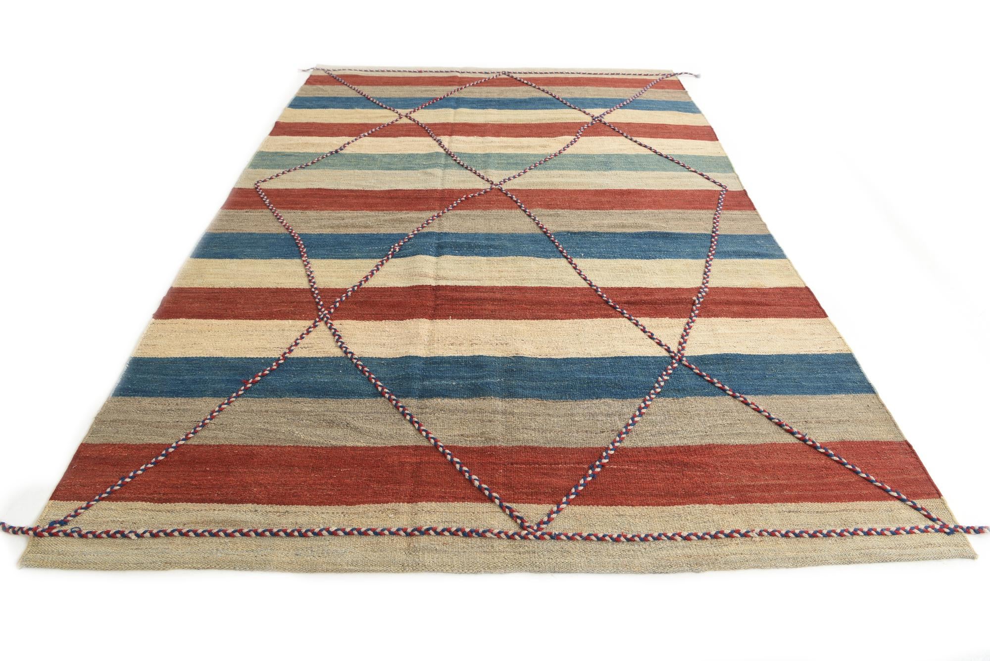 6' 3 x 9' 9 Hand Woven Kilim Modern Wool Rug