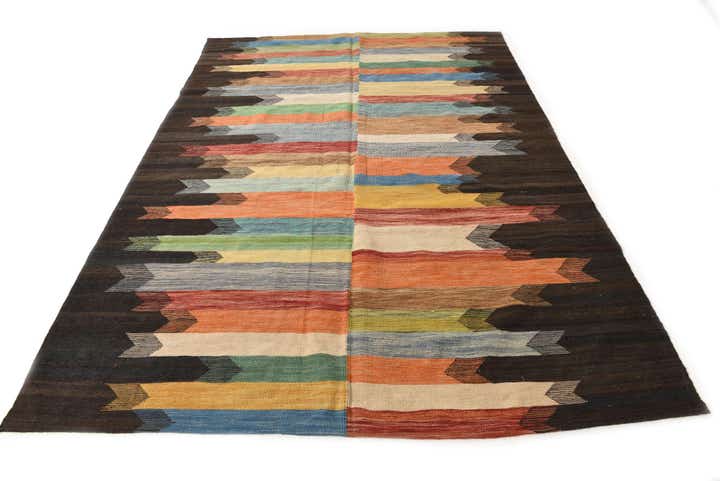 6' 9 x 9' 7 Hand Woven Kilim Modern Wool Rug