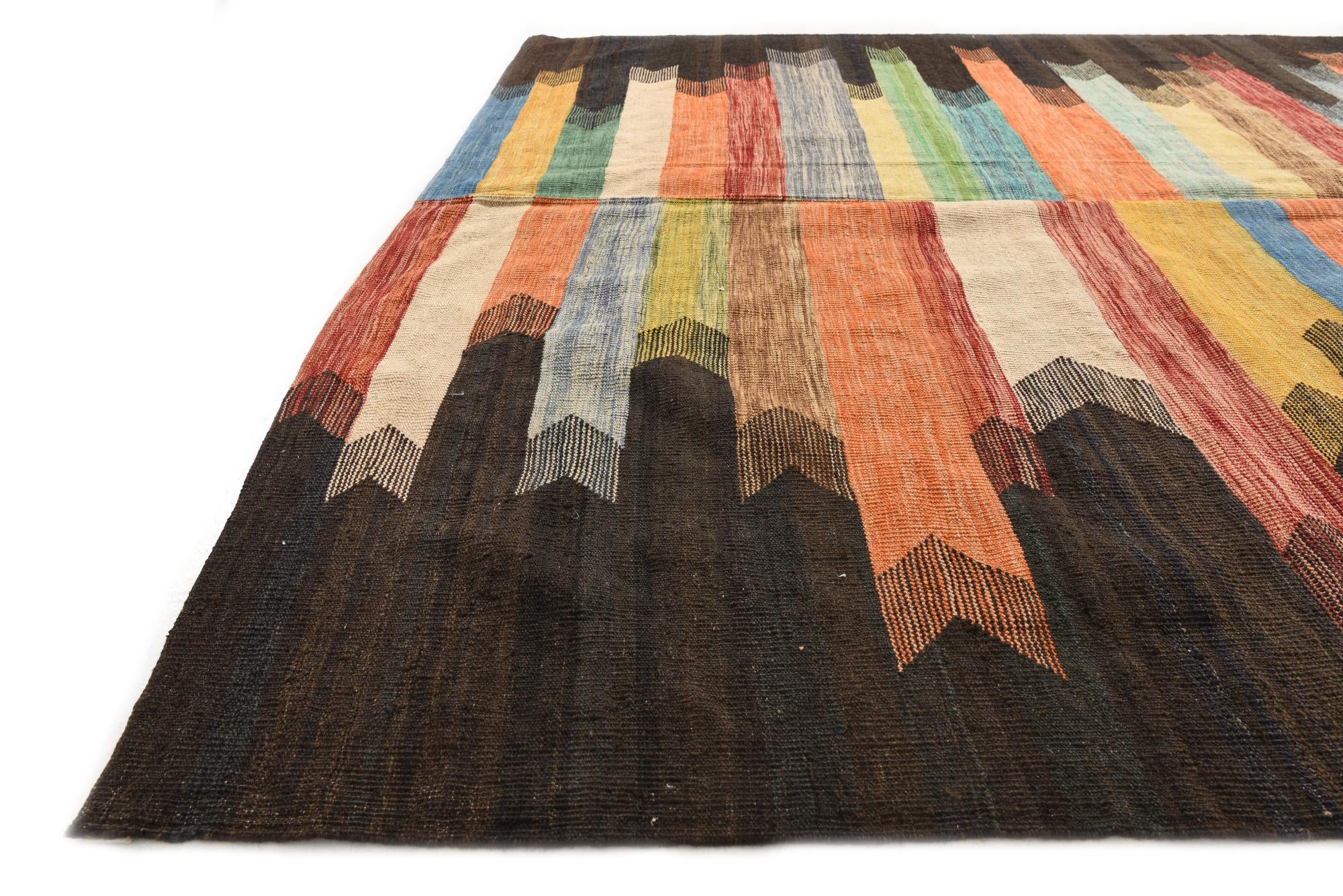6' 9 x 9' 7 Hand Woven Kilim Modern Wool Rug