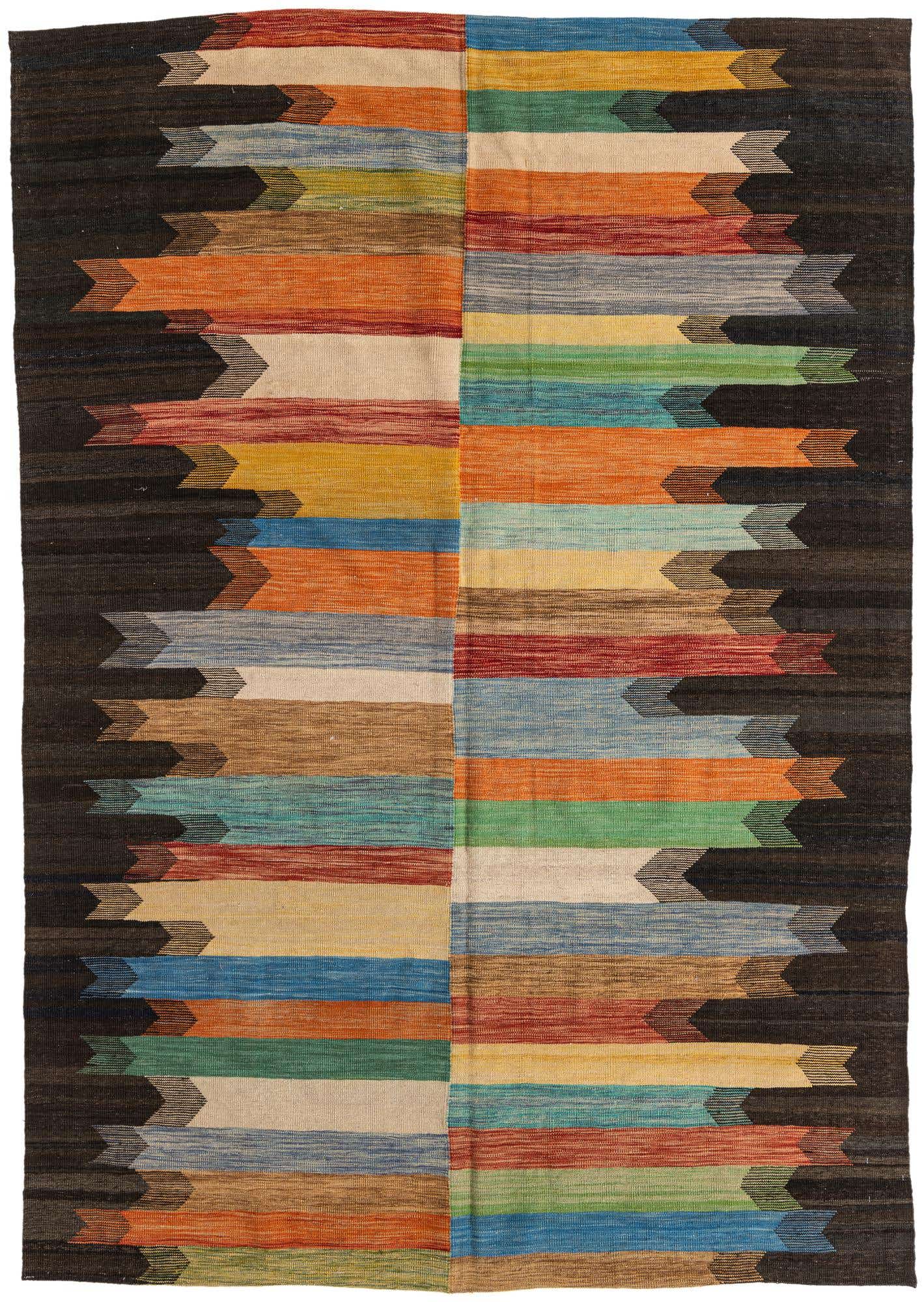 6' 9 x 9' 7 Hand Woven Kilim Modern Wool Rug
