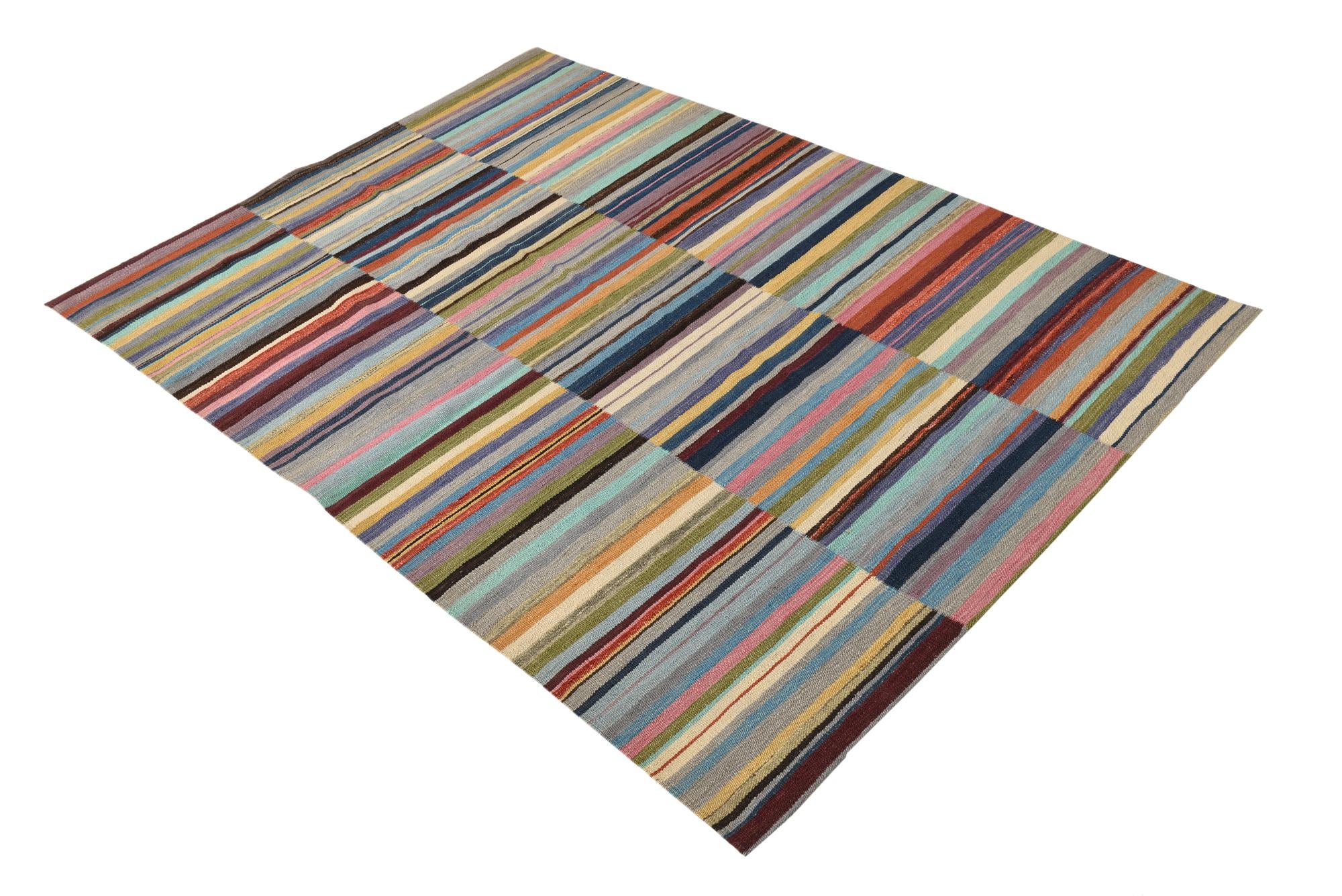 4' 7 x 6' 4 Hand Woven Kilim Modern Wool Rug