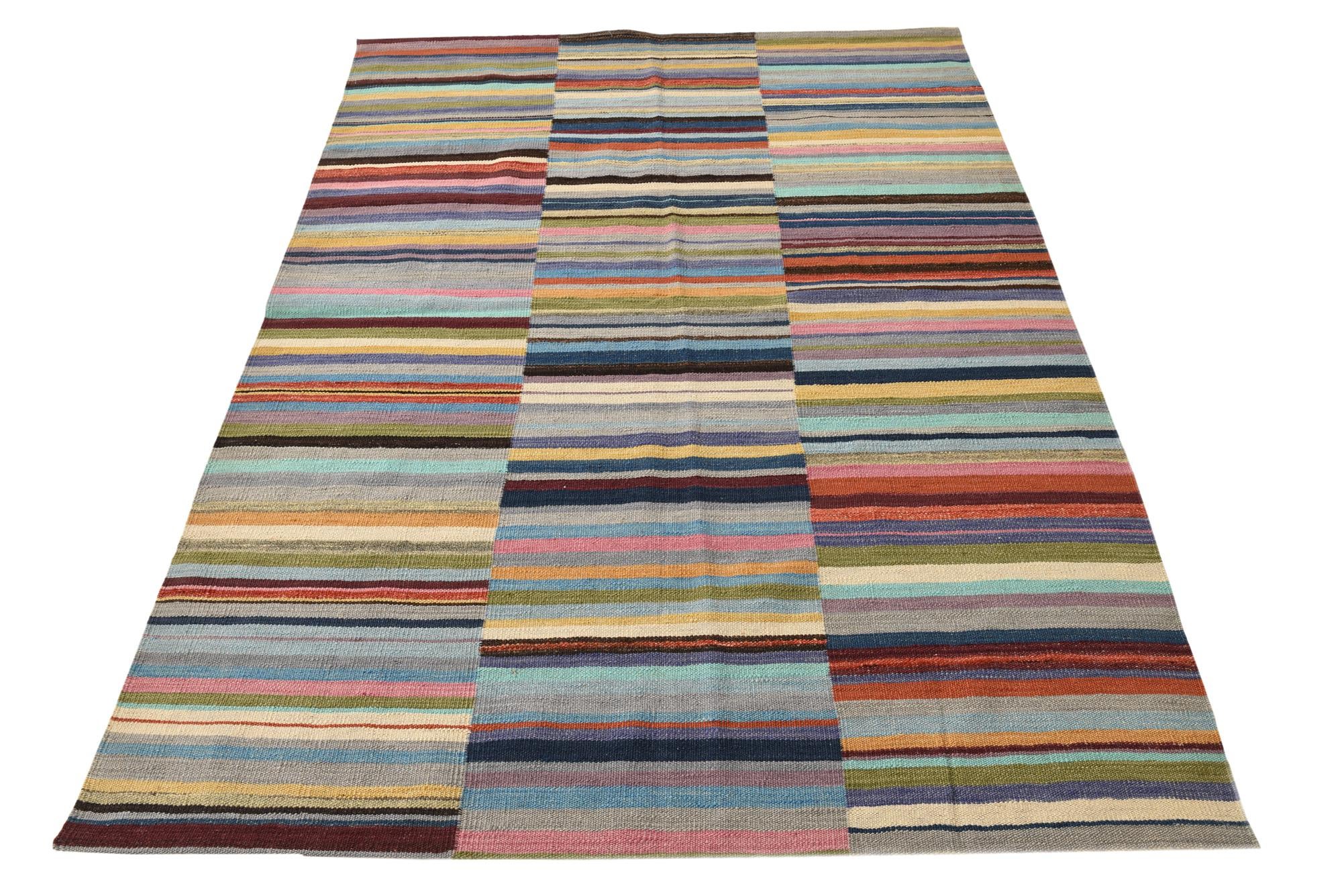 4' 7 x 6' 4 Hand Woven Kilim Modern Wool Rug