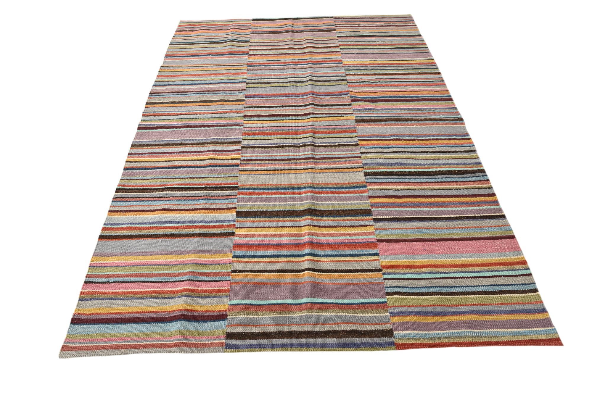 4' 7 x 6' 5 Hand Woven Kilim Modern Wool Rug