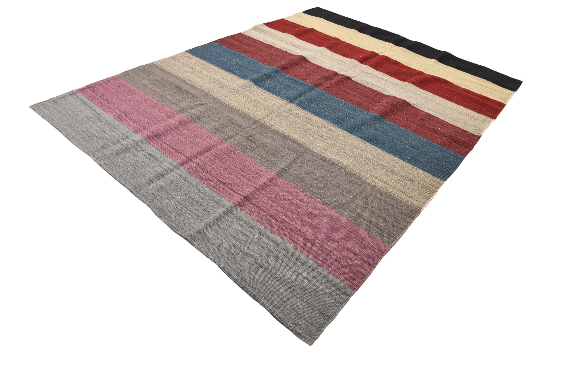 5' 10 x 8' 2 Hand Woven Kilim Modern Wool Rug