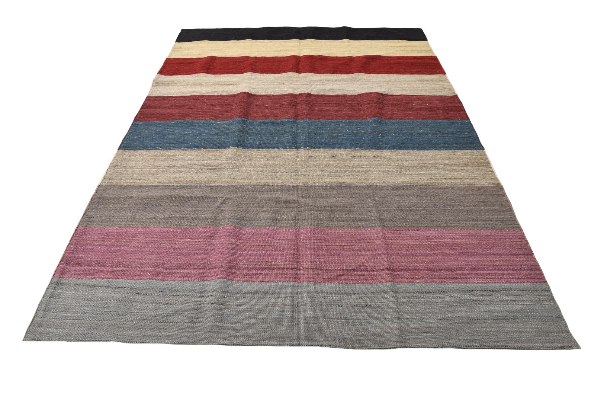 5' 10 x 8' 2 Hand Woven Kilim Modern Wool Rug