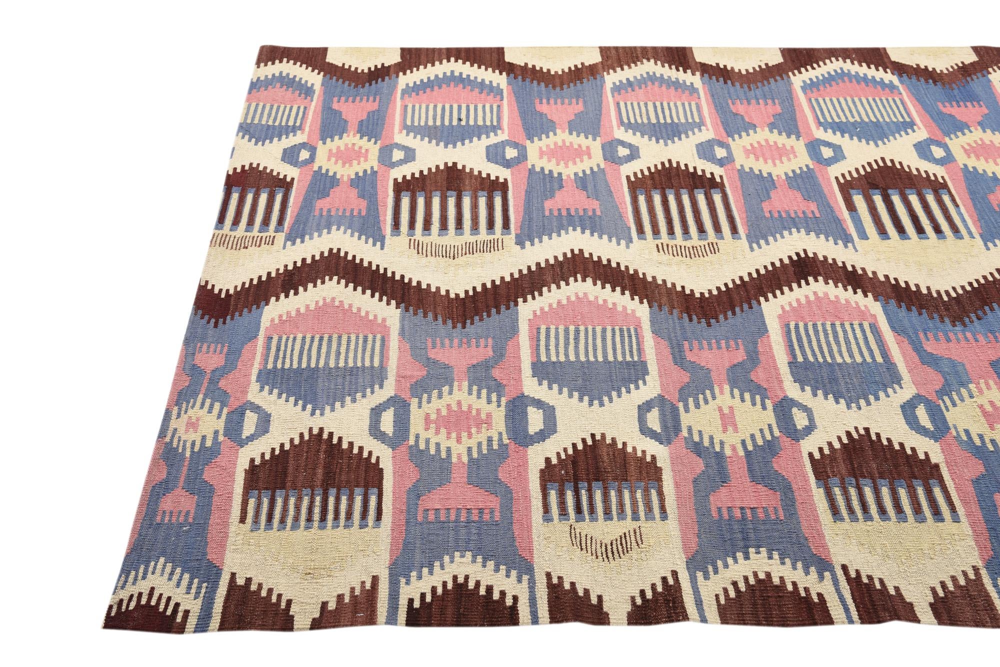 5' 4 x 6' 6 Hand Woven Kilim Modern Wool Rug