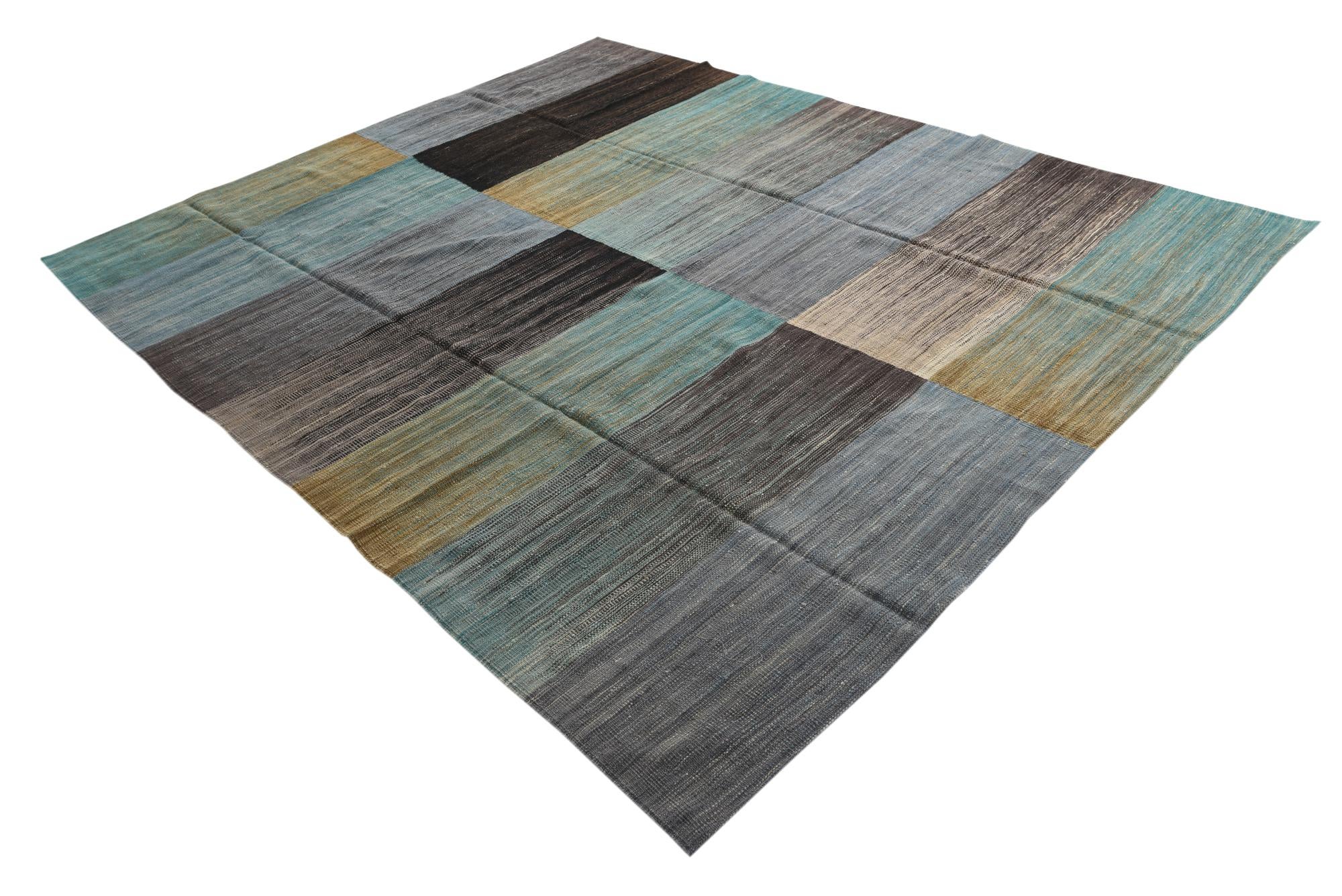7' 10 x 9' 6 Hand Woven Kilim Modern Wool Rug