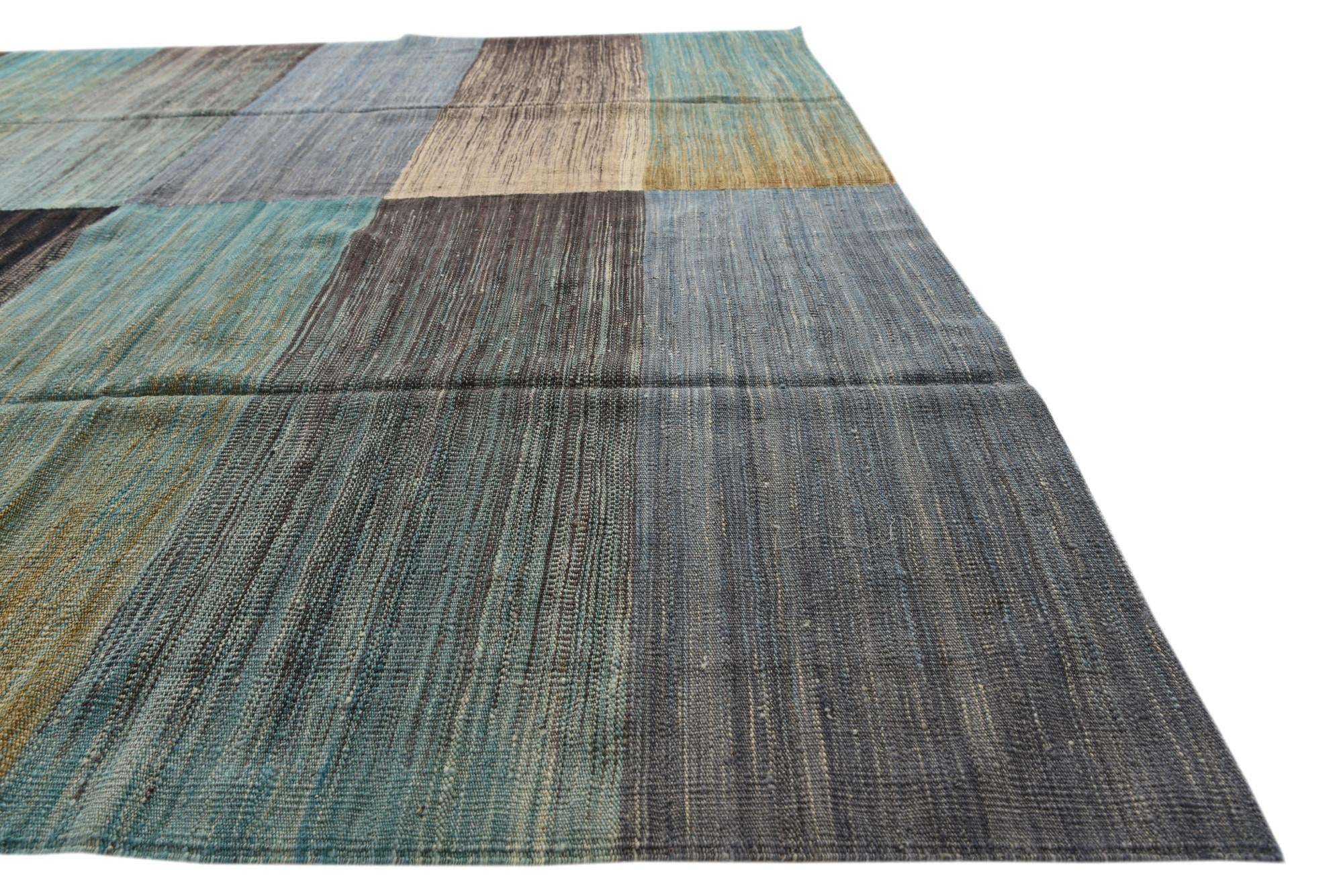 7' 10 x 9' 6 Hand Woven Kilim Modern Wool Rug