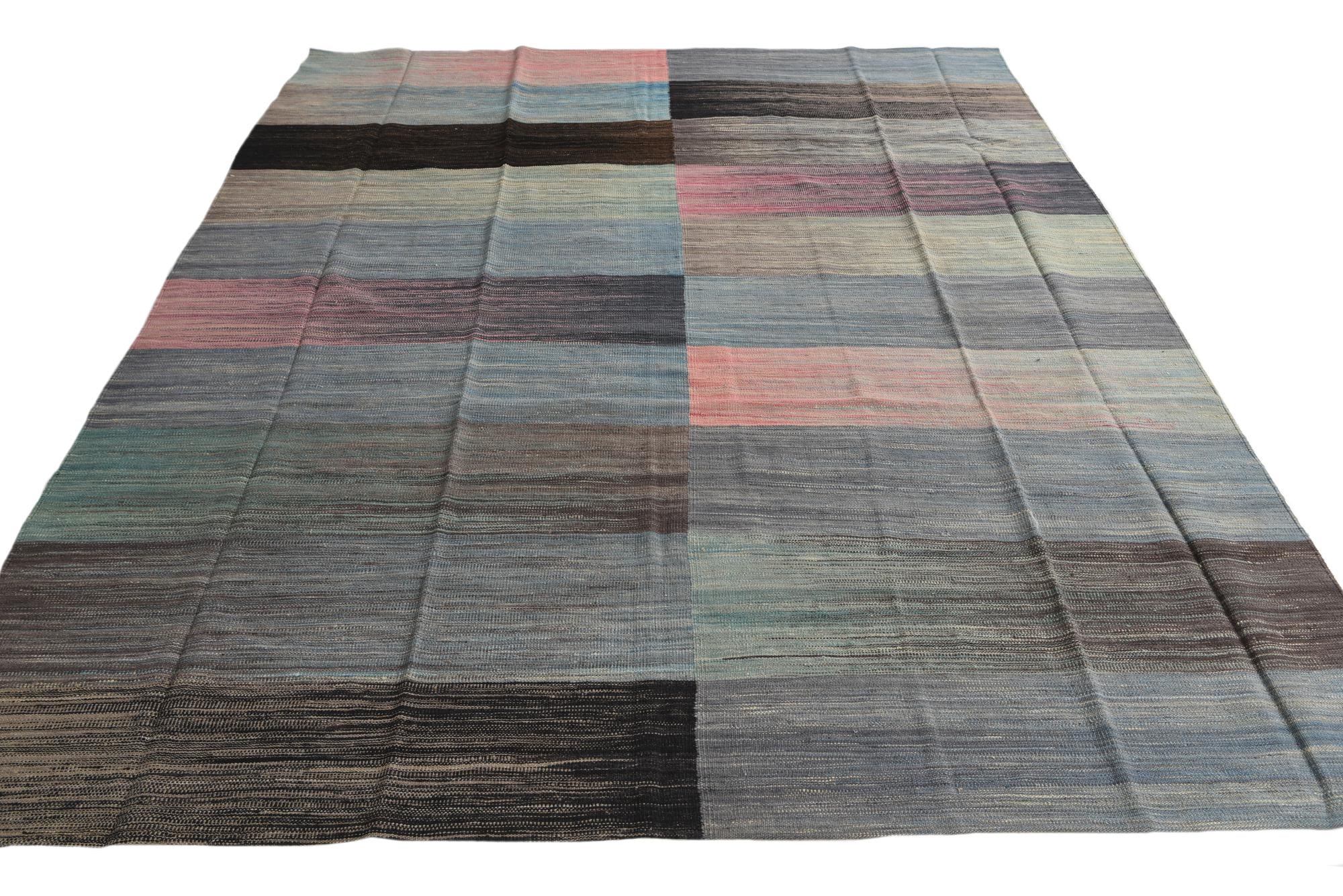 8' 1 x 9' 8 Hand Woven Kilim Modern Wool Rug