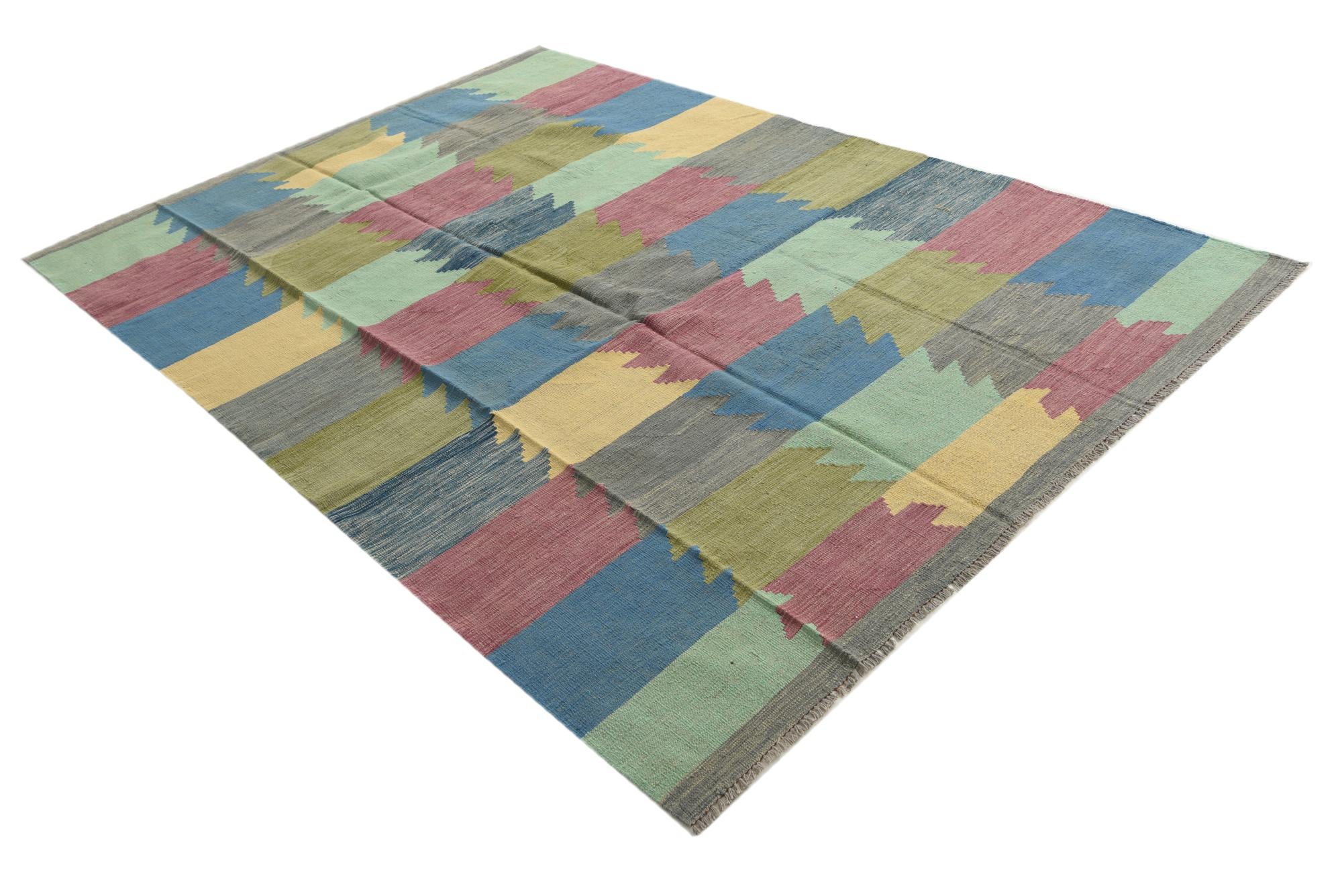 6' 7 x 9' 4 Hand Woven Kilim Modern Wool Rug